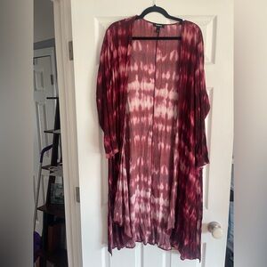 torrid Burgundy and White Tie-Dye Open Cardigan size 1